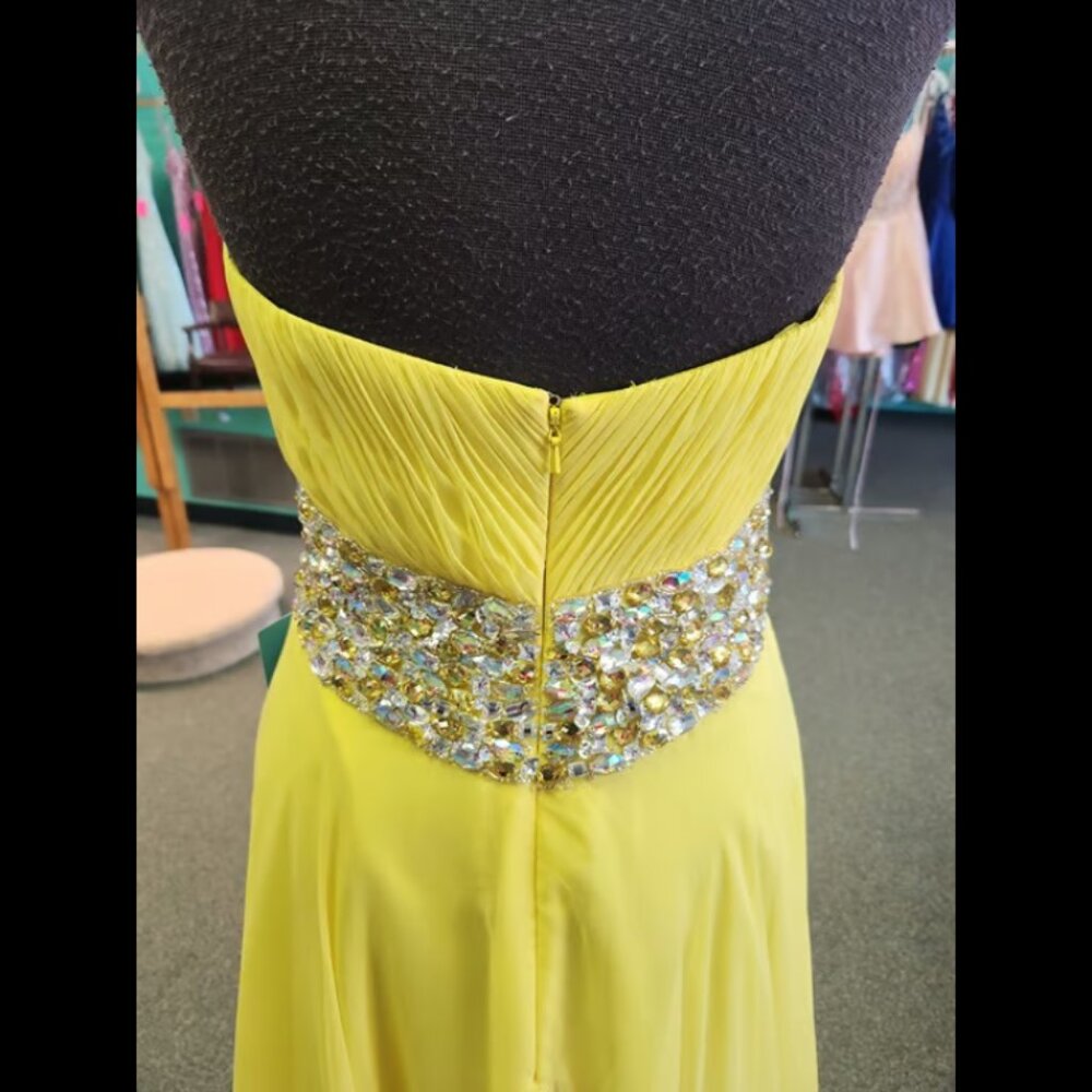 Mori Lee 95098 Size 6 Yellow Chiffon Strapless Prom Dress Evening Formal - Picture 6 of 8